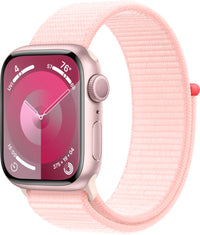 APPLE  WATCH SERIES 9 (GPS) 41MM SMARTWATCH WITH PINK ALUMINUM CASE WITH LIGHT PINK SPORT LOOP ONE